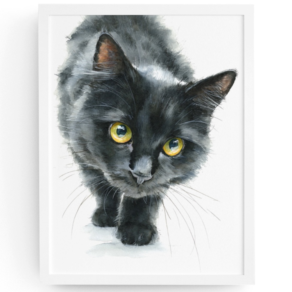 Watercolor Siberian Black Cat Art Print Illustartion - Pet Portrait - Unframed